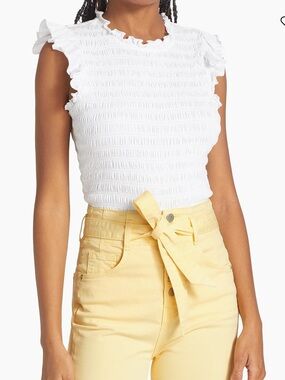 Veronica Beard White Smocked Ruffle Cap Sleeve Camisole
